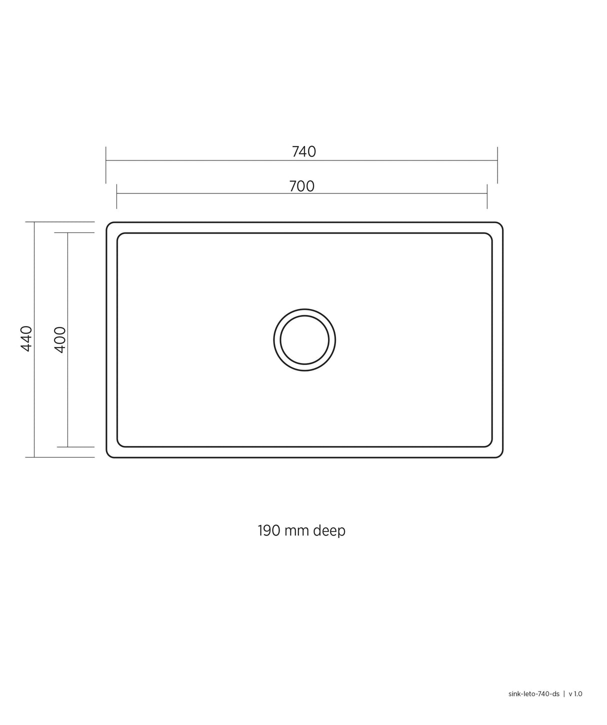 Seima 191923 Leto Sink 700 Single Bowl, Abovemount/Undermount, with Overflow, Stainless Steel, 740x440mm