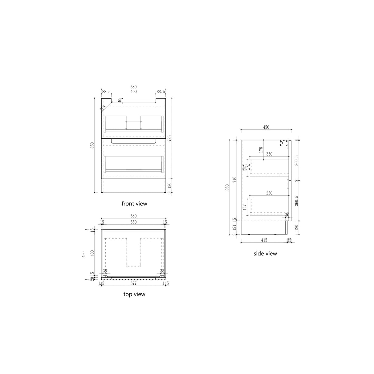 Aulic 600mm Lovina Floorstanding Vanity with Solid Surface Top Snow Top CA56-600-CT28 Vanity Units