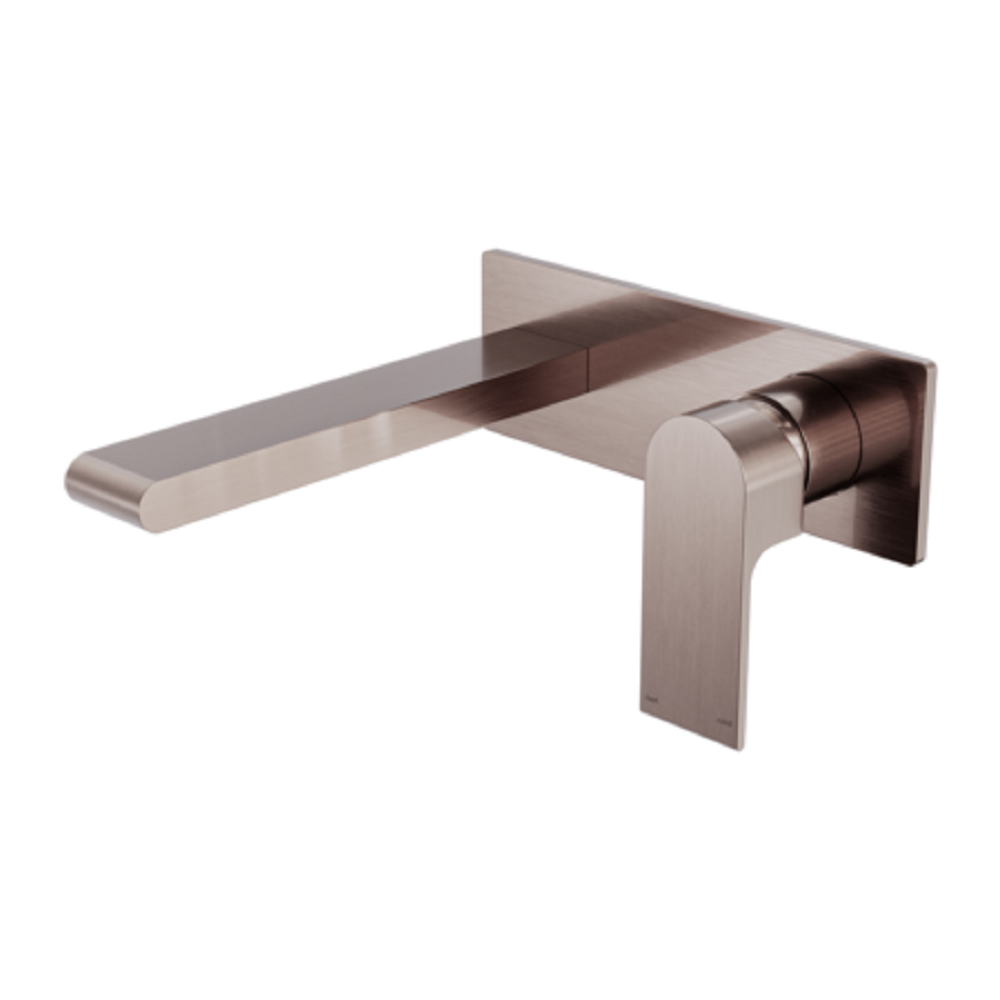 Nero Bianca Wall Basin/Bath Mixer Rectangle Plate 187mm Brushed Bronze NR321510ABZ - Wall Mixers & Spouts