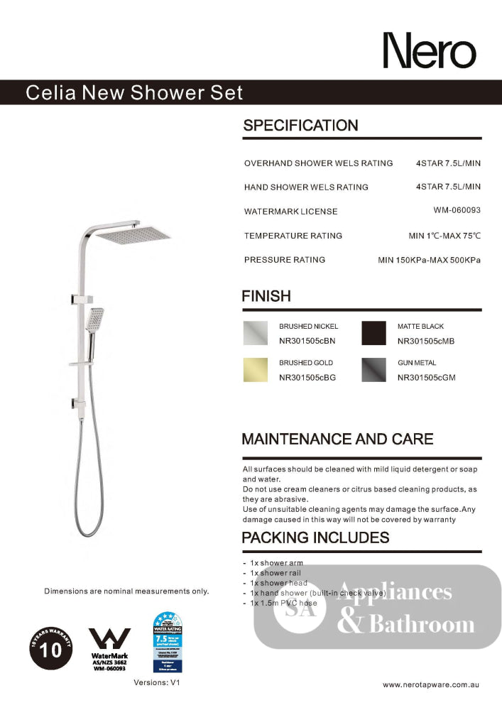 Nero Celia Shower Set Square Head Gun Metal NR301505CGM - Twin Showers