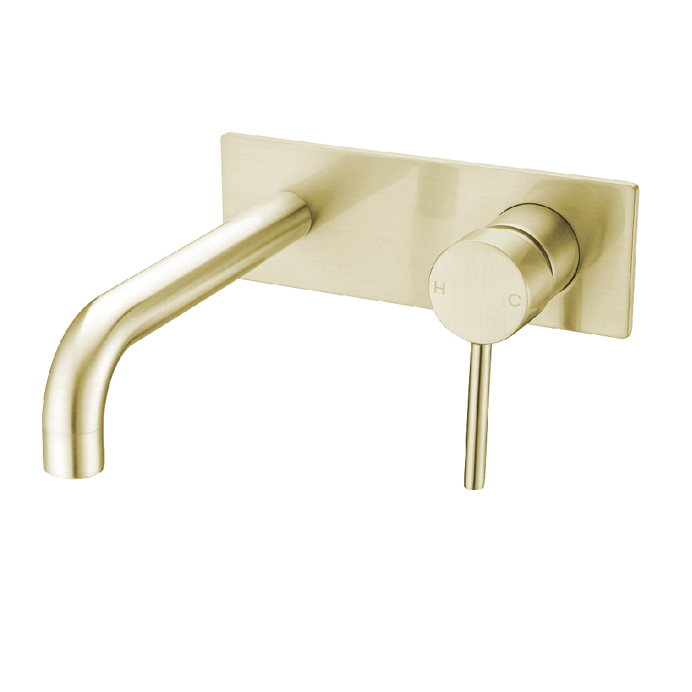 Nero Dolce Wall Basin/Bath Mixer W/Plate 215mm Spout Brushed Gold NR250810BBG - Wall Mixers & Spouts