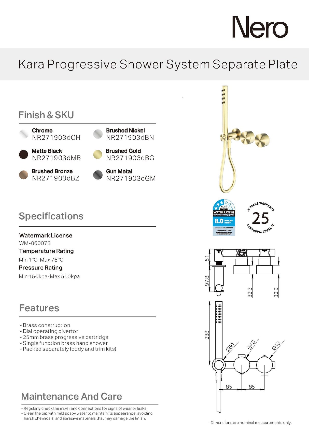 Nero Kara Progressive Shower System (Separate Plates) Matte Black NR271903DMB