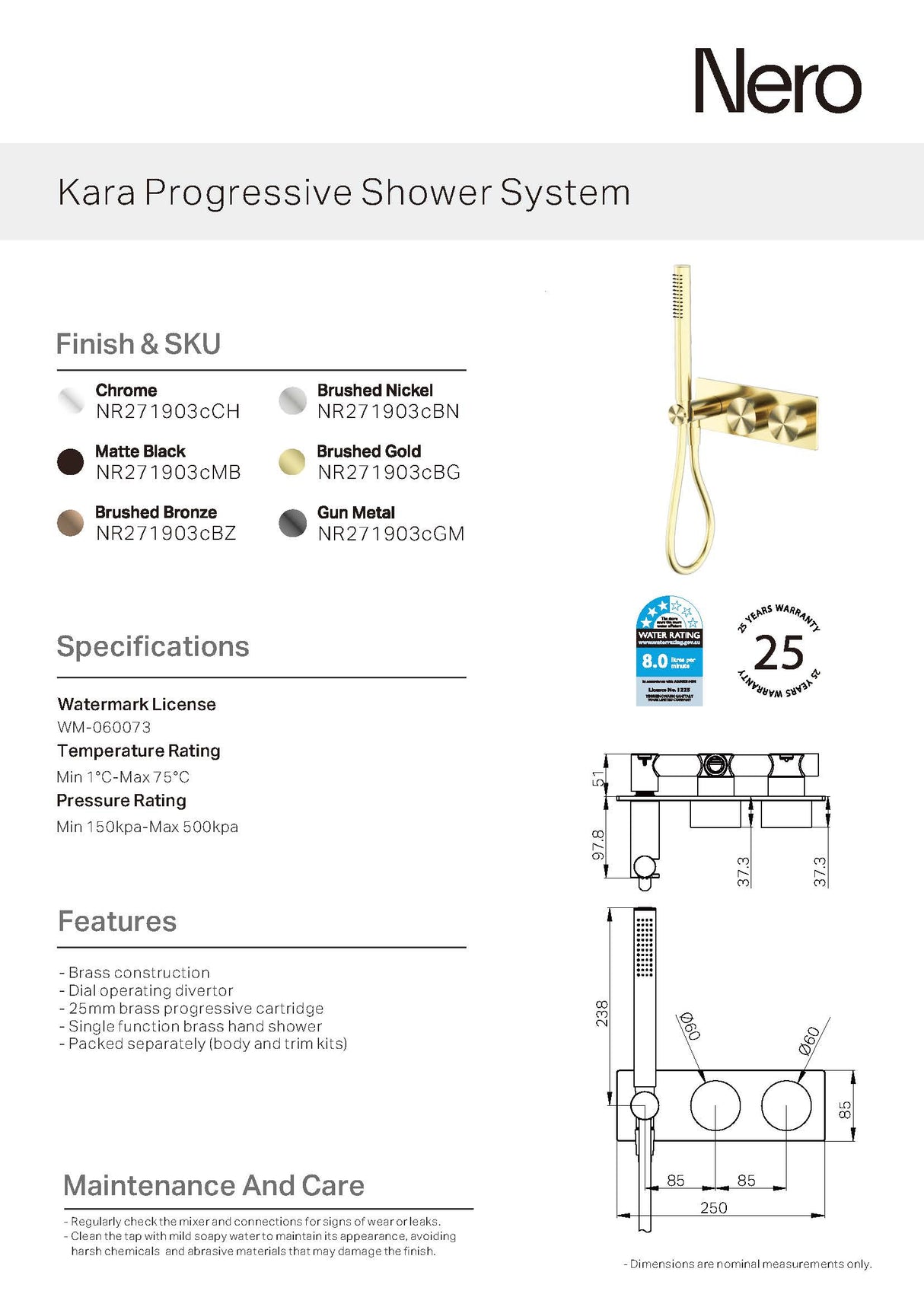 Nero Kara Progressive Shower System Gunmetal NR271903CGM