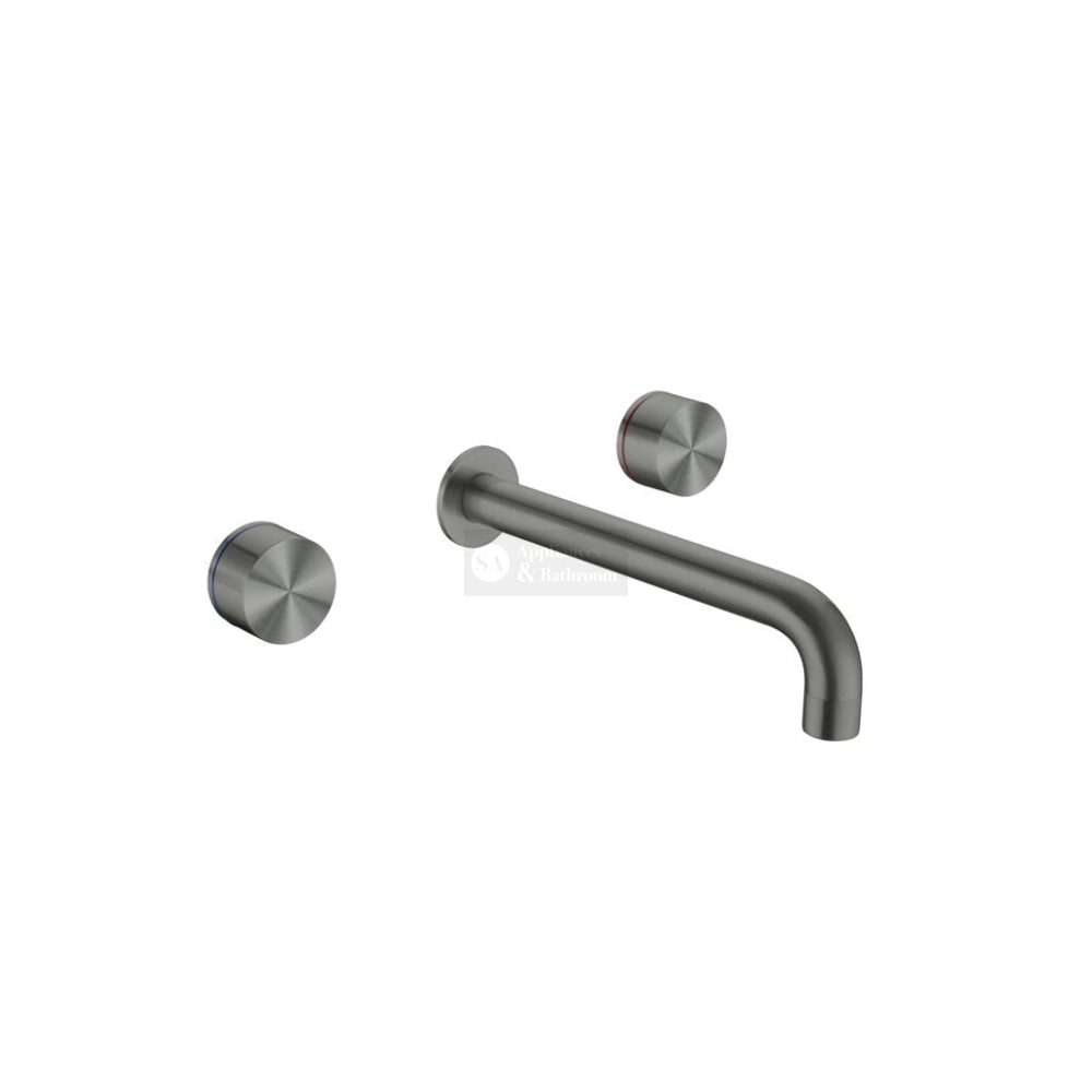 Nero Kara Wall Basin Set - Gunmetal Grey 180mm Spout Tapware 3 Piece