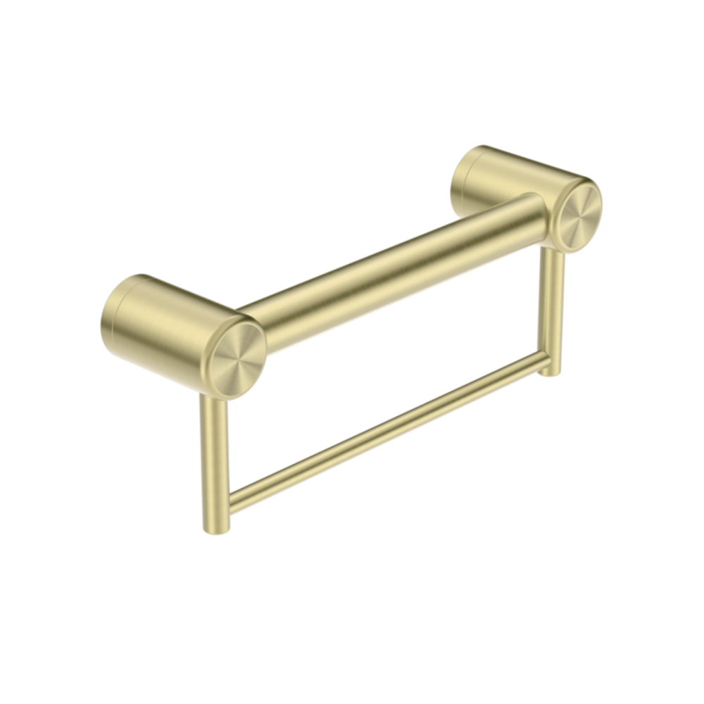 Nero Mecca Care 32mm Grab Rail With Towel Holder 300mm Brushed Gold NRCR3212BBG - Towel Rails