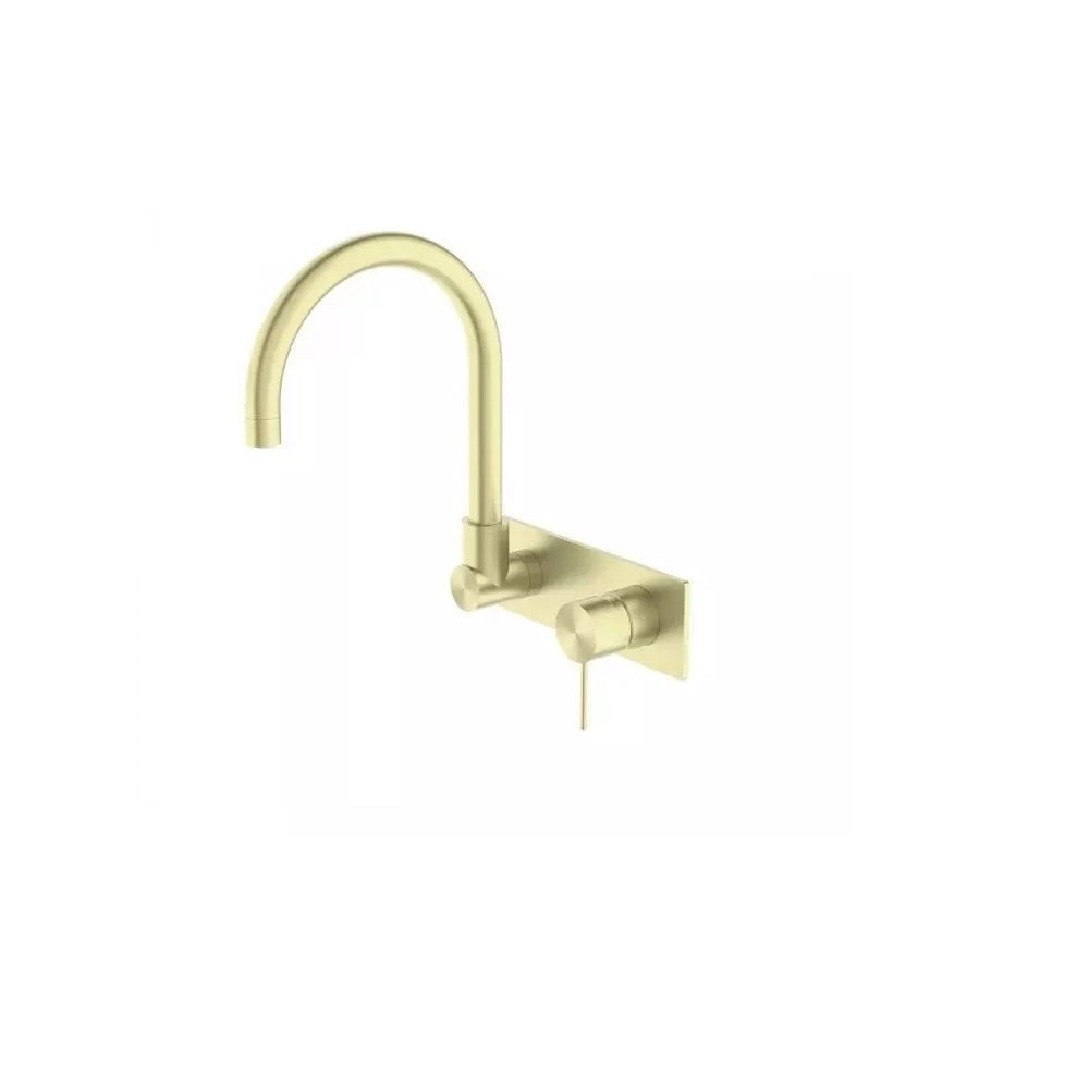 Nero Mecca Wall Basin/Bath Mixer Swivel Spout Brushed Gold NR221910QBG - Wall Mixers & Spouts
