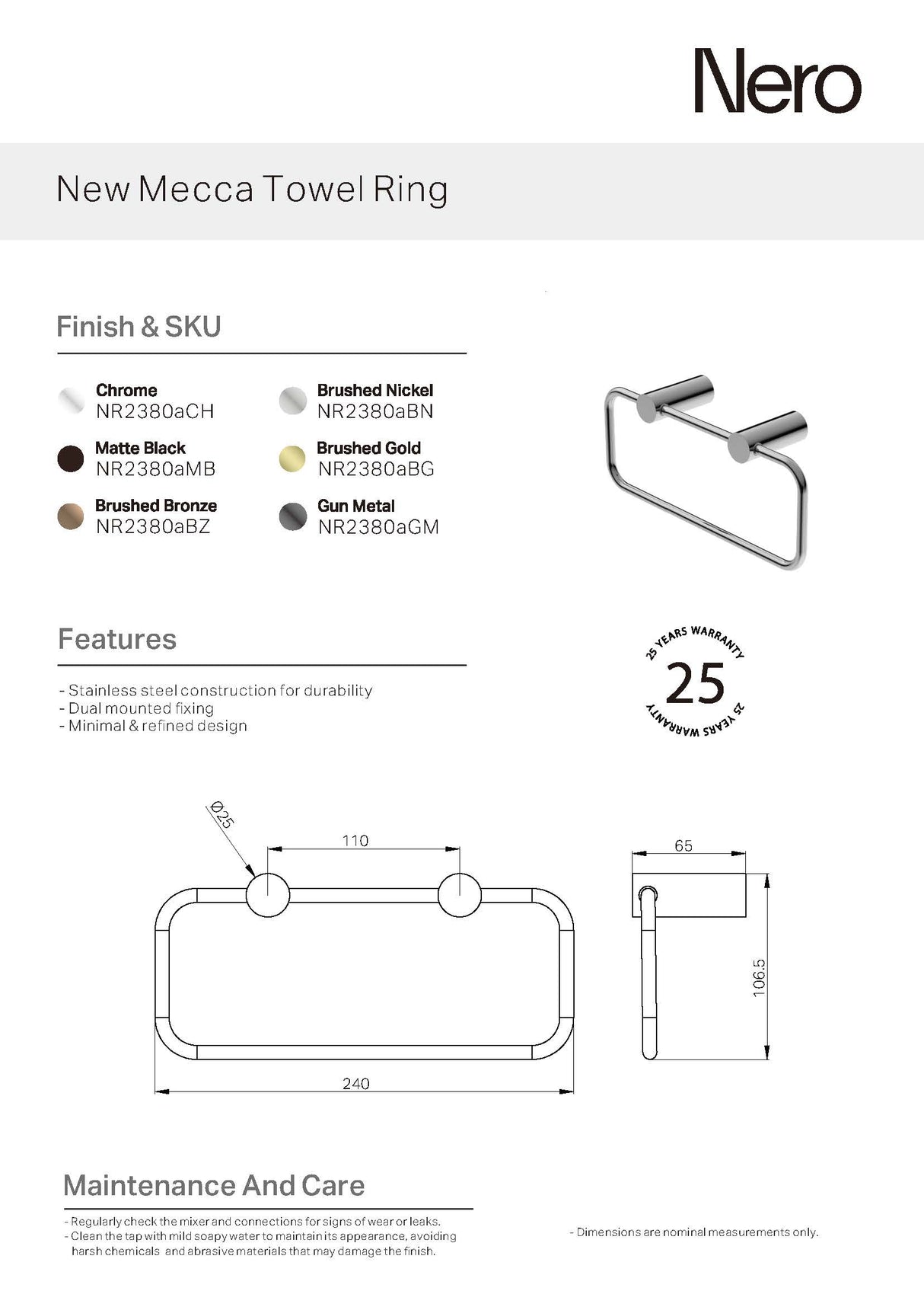 Nero New Mecca Towel Ring Matte Black NR2380AMB