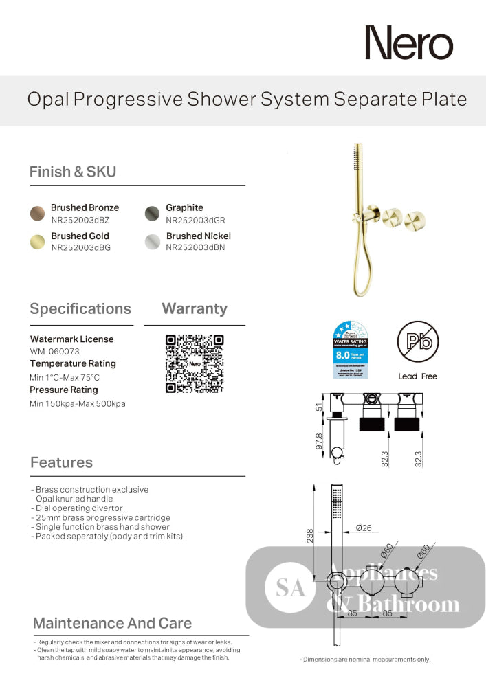 Nero Opal Progressive Shower System (Separate Plates) Graphite NR252003DGR - Wall Mixers & Spouts