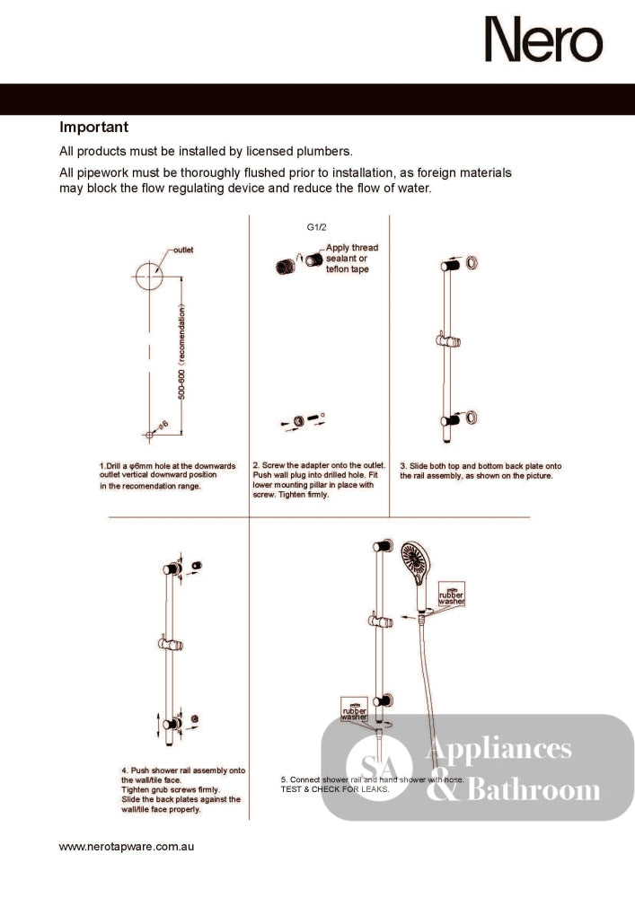 Nero Opal Shower Rail Brushed Bronze NR251905dBZ - Rail Showers