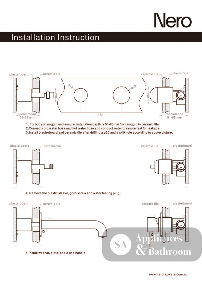 Nero Opal Wall Basin/Bath Mixer 230mm Spout Separate Back Plate Graphite NR251907B230GR - Wall Mixers & Spouts