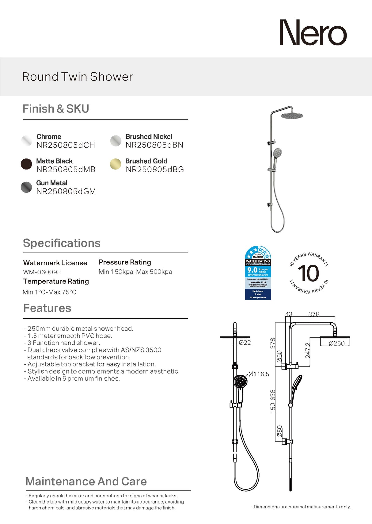 Nero Dolce Shower Set Brushed Nickel NR250805dBN