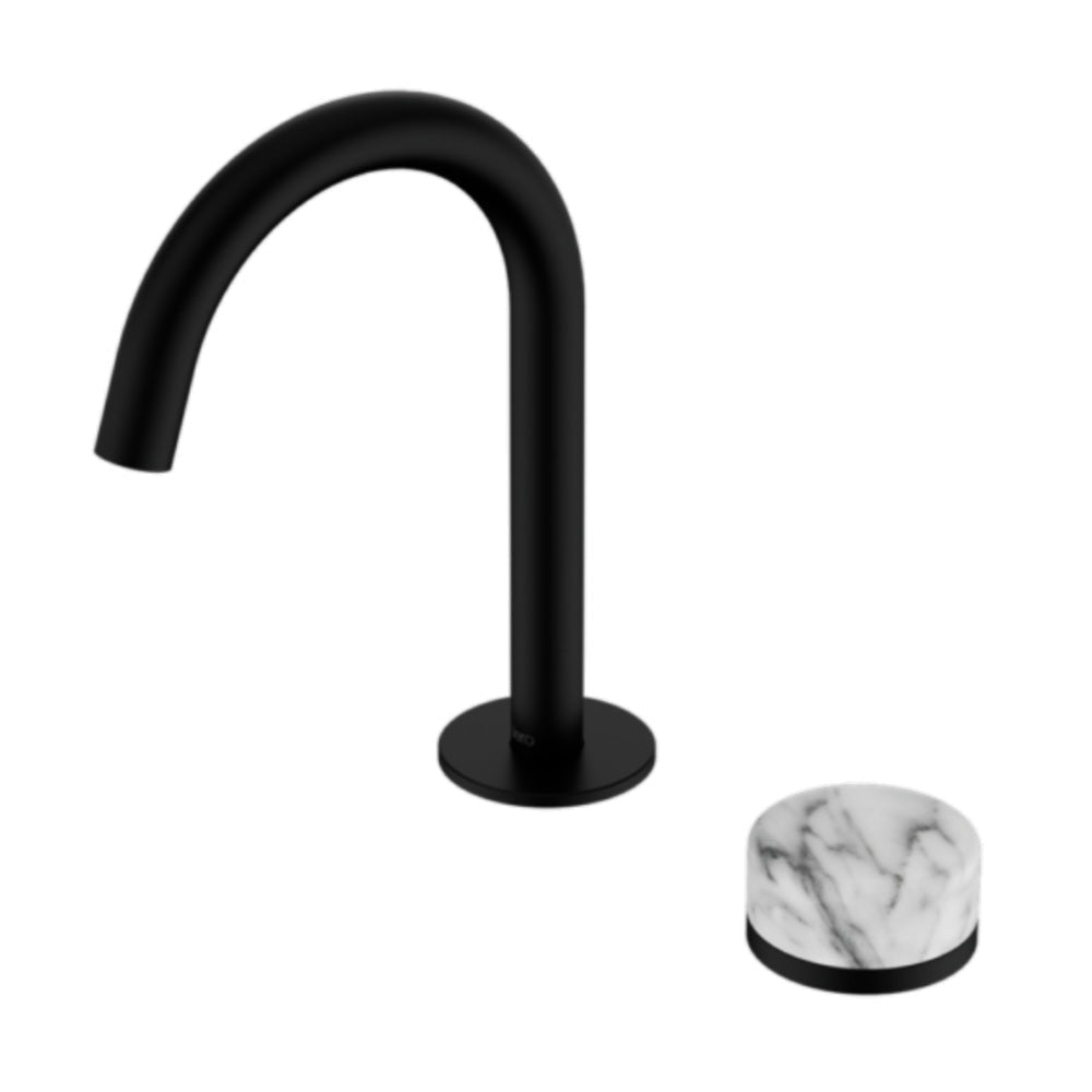 Nero Serenity Progressive Basin Mixer Arc Spout w/ Arabescato Corchia Handle Matte Black 24E034MB - Basin Mixers
