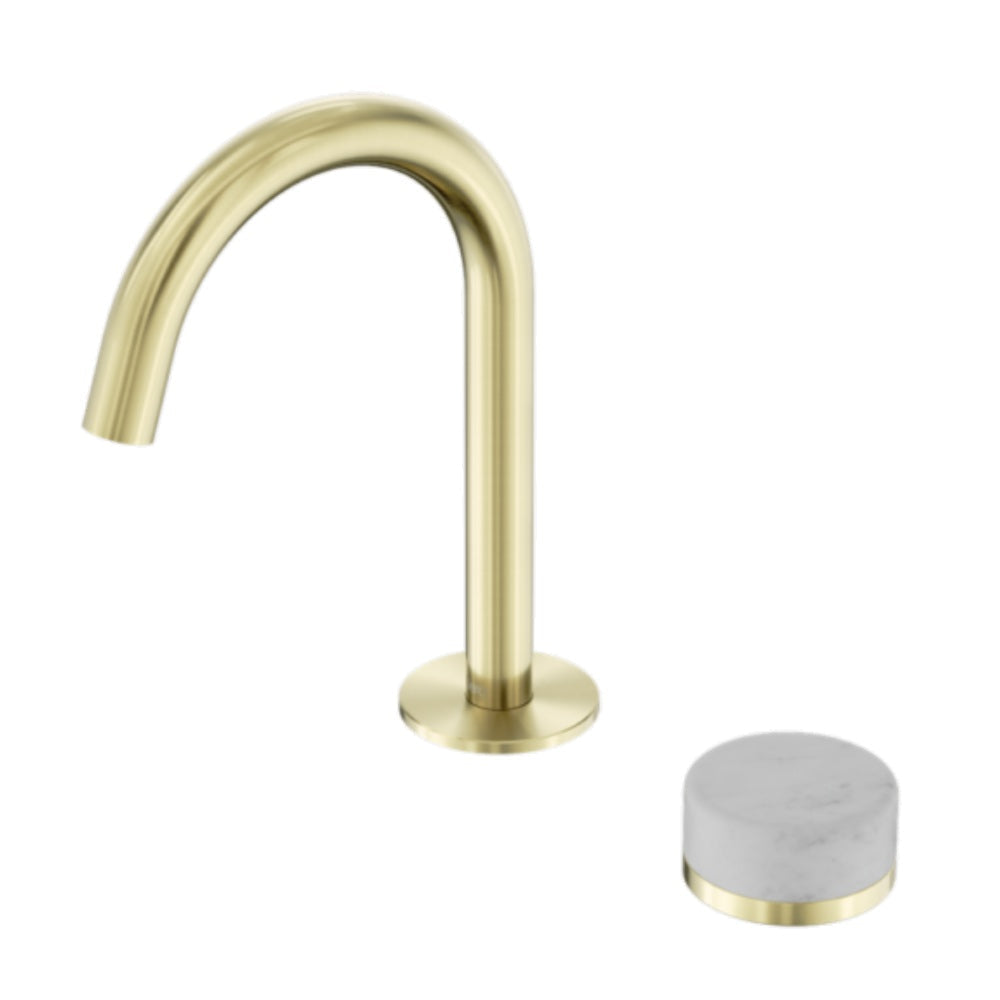 Nero Serenity Progressive Basin Mixer Arc Spout w/ Carrara Handle Brushed Gold 24E031BG - Basin Mixers