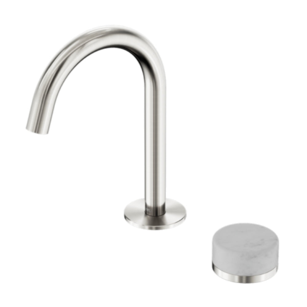 Nero Serenity Progressive Basin Mixer Arc Spout w/ Carrara Handle Brushed Nickel 24E031BN - Basin Mixers