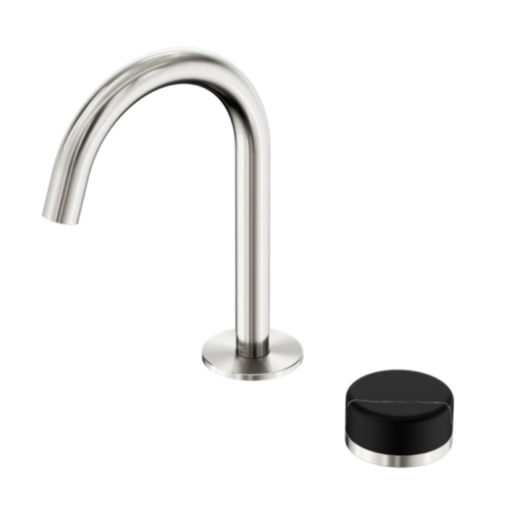 Nero Serenity Progressive Basin Mixer Arc Spout w/ Marquina Black Handle Brushed Nickel 24E133BN - Basin Mixers