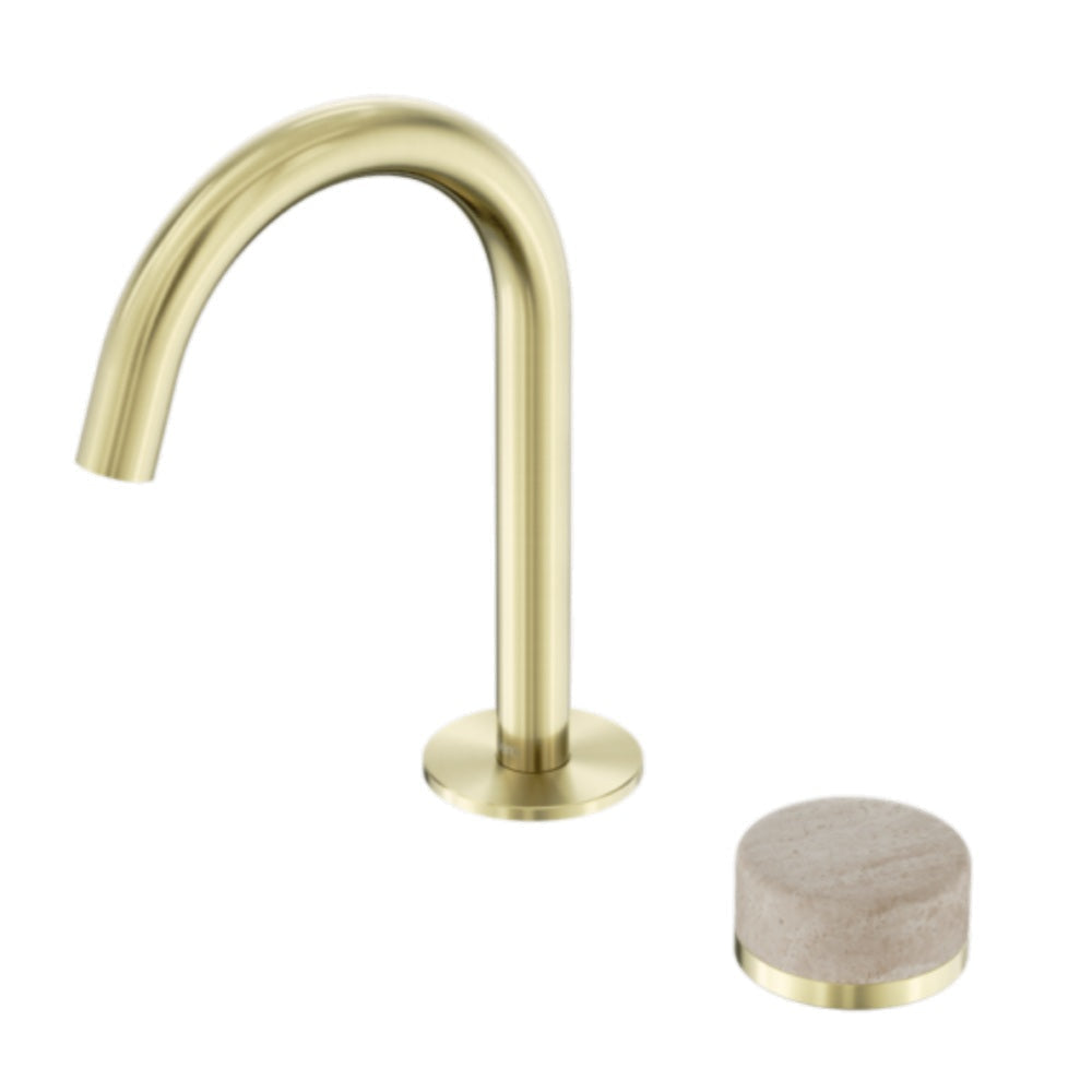 Nero Serenity Progressive Basin Mixer Arc Spout w/ Rome Travertine Handle Brushed Gold 24E033BG - Basin Mixers