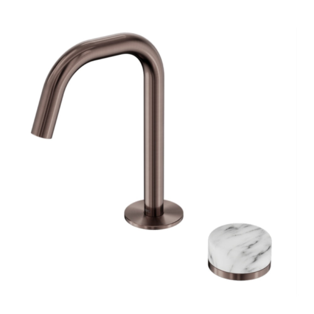 Nero Serenity Progressive Basin Mixer Edge Spout w/ Arabescato Corchia Handle Brushed Bronze 24E046BZ - Basin Mixers