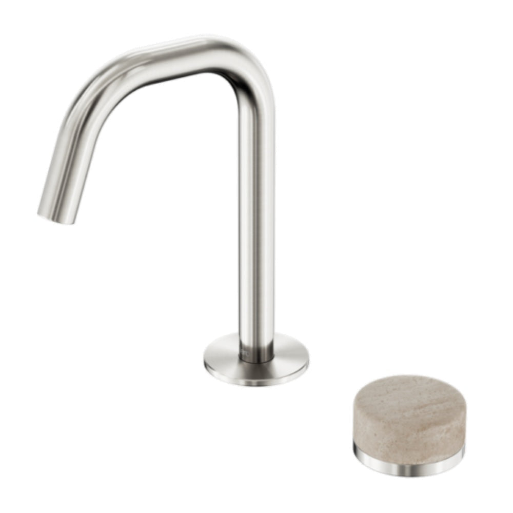 Nero Serenity Progressive Basin Mixer Edge Spout w/ Rome Travertine Handle Brushed Nickel 24E045BN - Basin Mixers