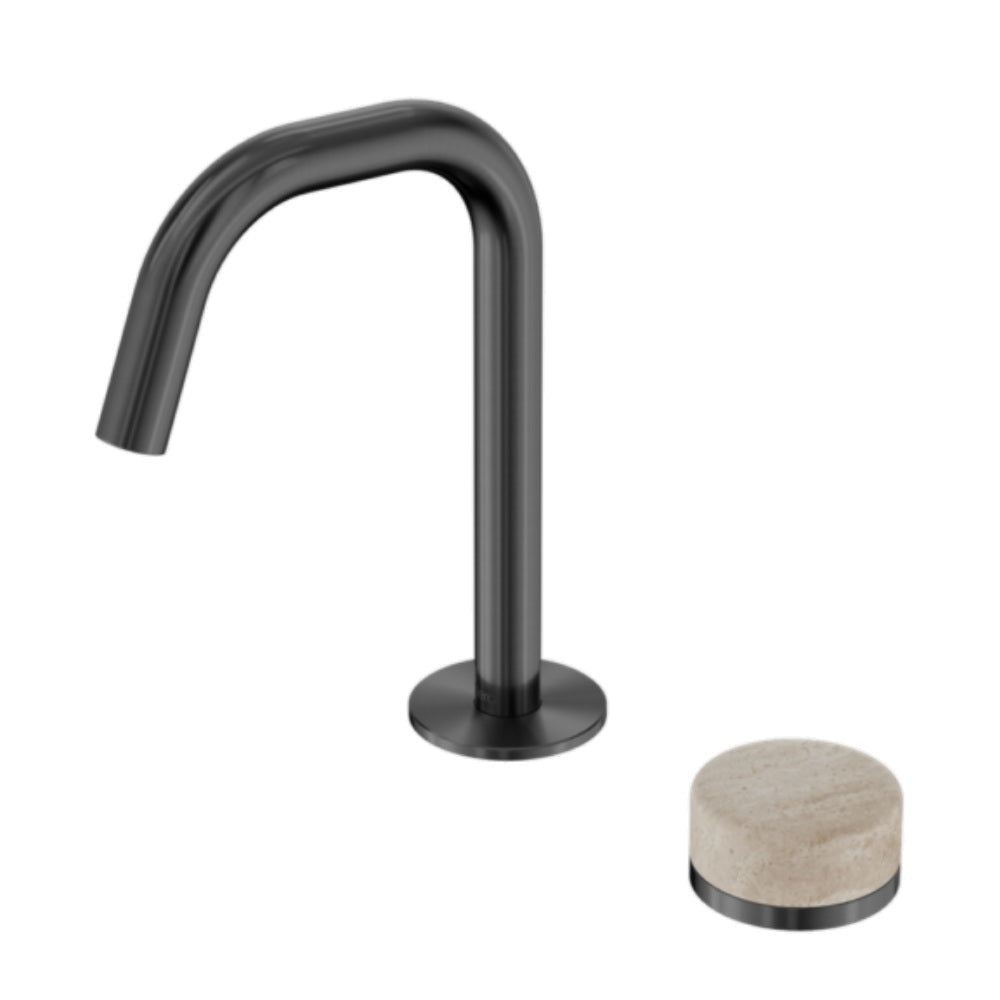 Nero Serenity Progressive Basin Mixer Edge Spout w/ Rome Travertine Handle Gunmetal 24E045GM - Basin Mixers