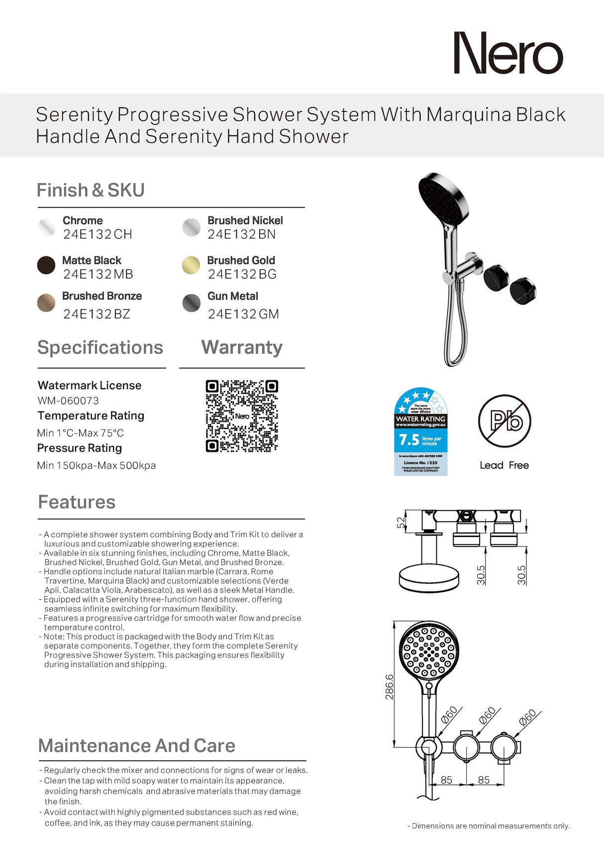 Nero Serenity Progressive Shower System w/ Marquina Black Handle And Serenity Hand Shower Matte Black 24E132MB