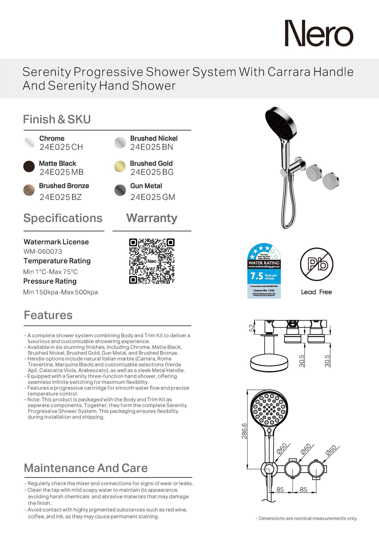 Nero Serenity Progressive Shower System w/ Carrara Handle And Serenity Hand Shower Matte Black 24E025MB