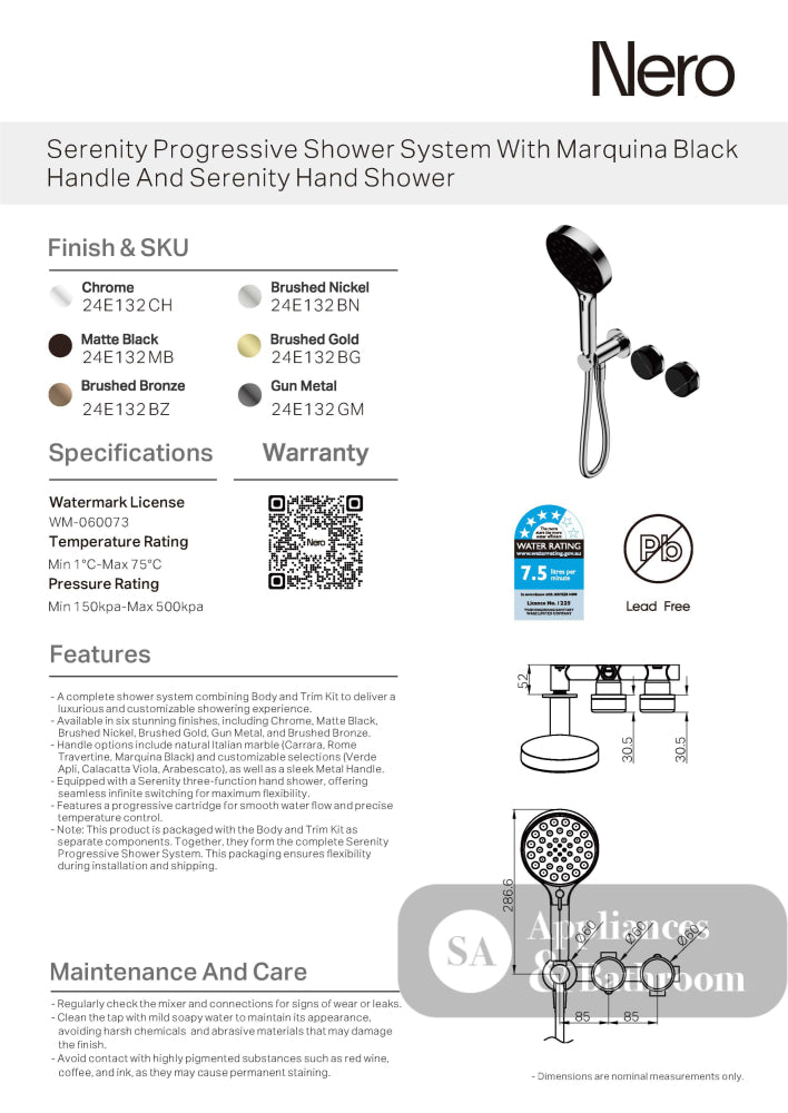 Nero Serenity Progressive Shower System w/ Marquina Black Handle And Serenity Hand Shower Gunmetal 24E132GM - Diverter
