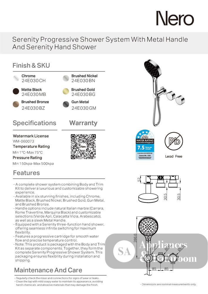 Nero Serenity Progressive Shower System w/ Metal Handle And Serenity Hand Shower Brushed Bronze 24E030BZ - Hand Showers