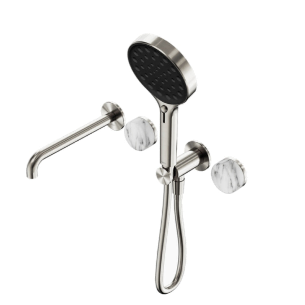 Nero Serenity Progressive Shower System w/ Spout w/ Arabescato Corchia Handle And Serenity Hand Shower Brushed Nickel