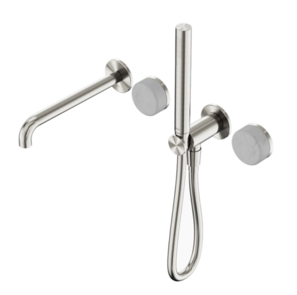 Nero Serenity Progressive Shower System w/ Spout w/ Carrara Handle And Slim Shower Brushed Nickel 24E007BN - Hand