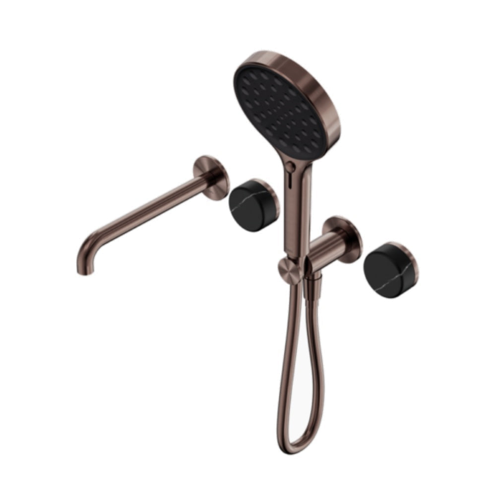 Nero Serenity Progressive Shower System w/ Spout w/ Marquina Black Handle And Serenity Hand Shower Brushed Bronze