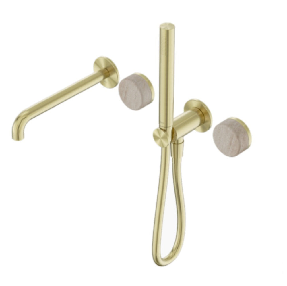 Nero Serenity Progressive Shower System w/ Spout w/ Rome Travertine Handle And Slim Shower Brushed Gold 24E009BG - Hand