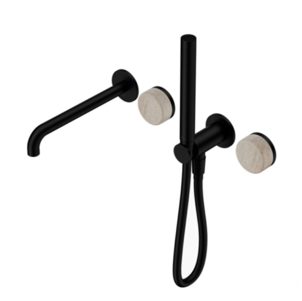 Nero Serenity Progressive Shower System w/ Spout w/ Rome Travertine Handle And Slim Shower Matte Black 24E009MB - Hand