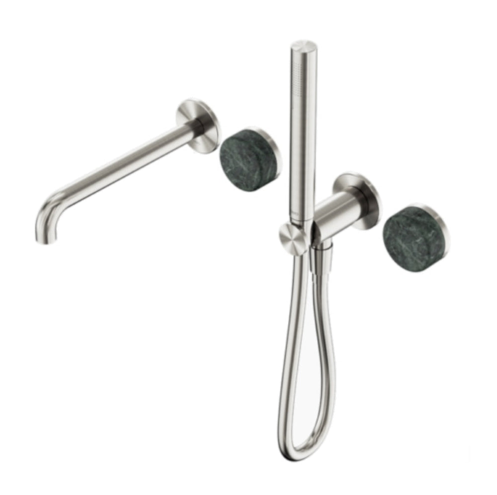Nero Serenity Progressive Shower System w/ Spout w/ Verde Alpi Handle And Slim Shower Brushed Nickel 24E008BN - Hand