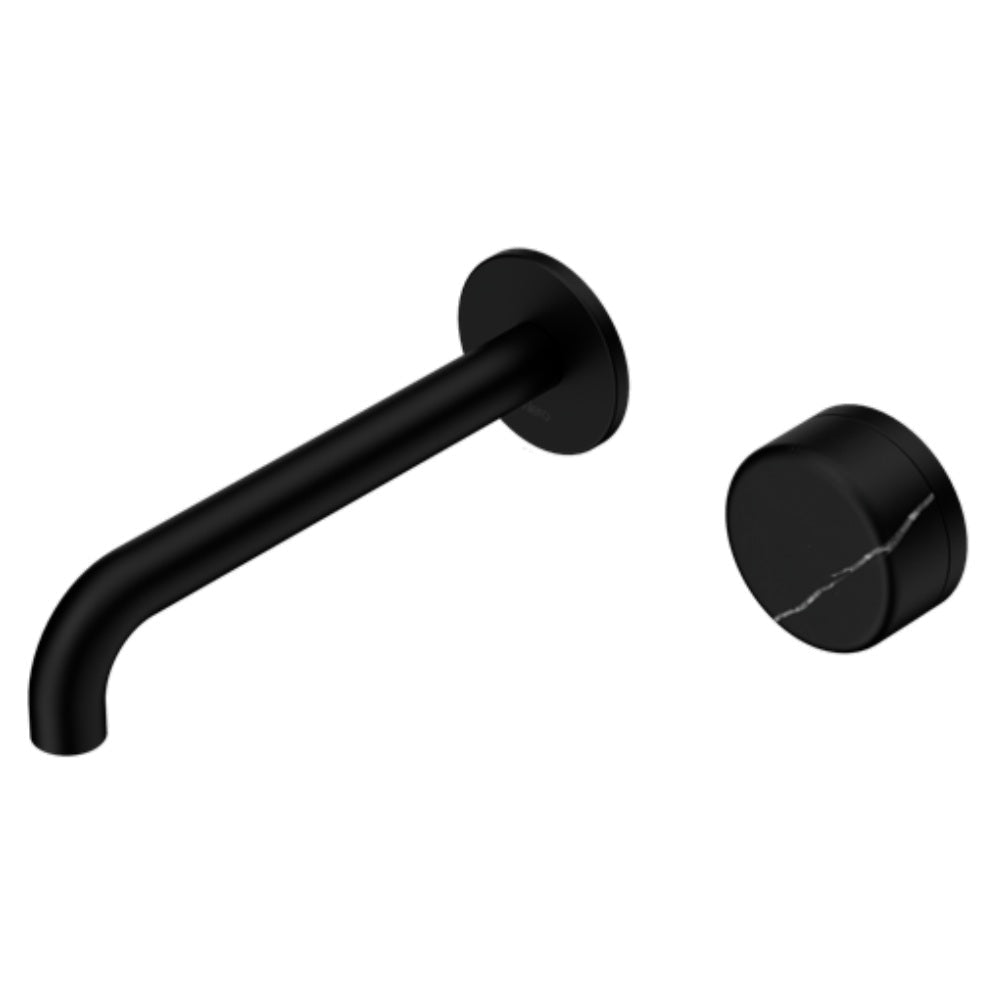 Nero Serenity Progressive Wall Basin Mixer 160mm Spout w/ Marquina Black Handle Matte Black 24E138MB - Bathroom Wall