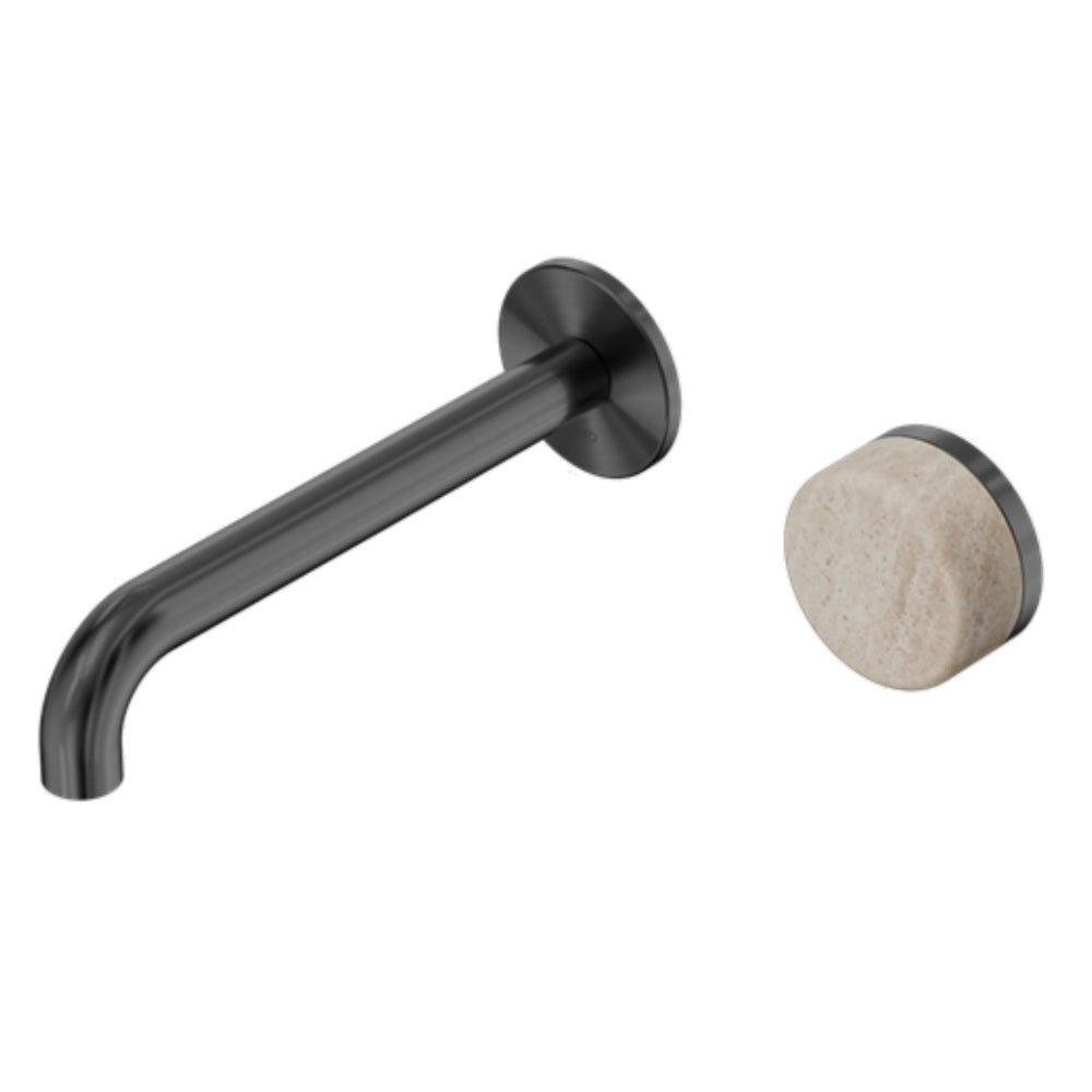 Nero Serenity Progressive Wall Basin Mixer 220mm Spout w/ Rome Travertine Handle Gunmetal 24E075GM - Bathroom Wall
