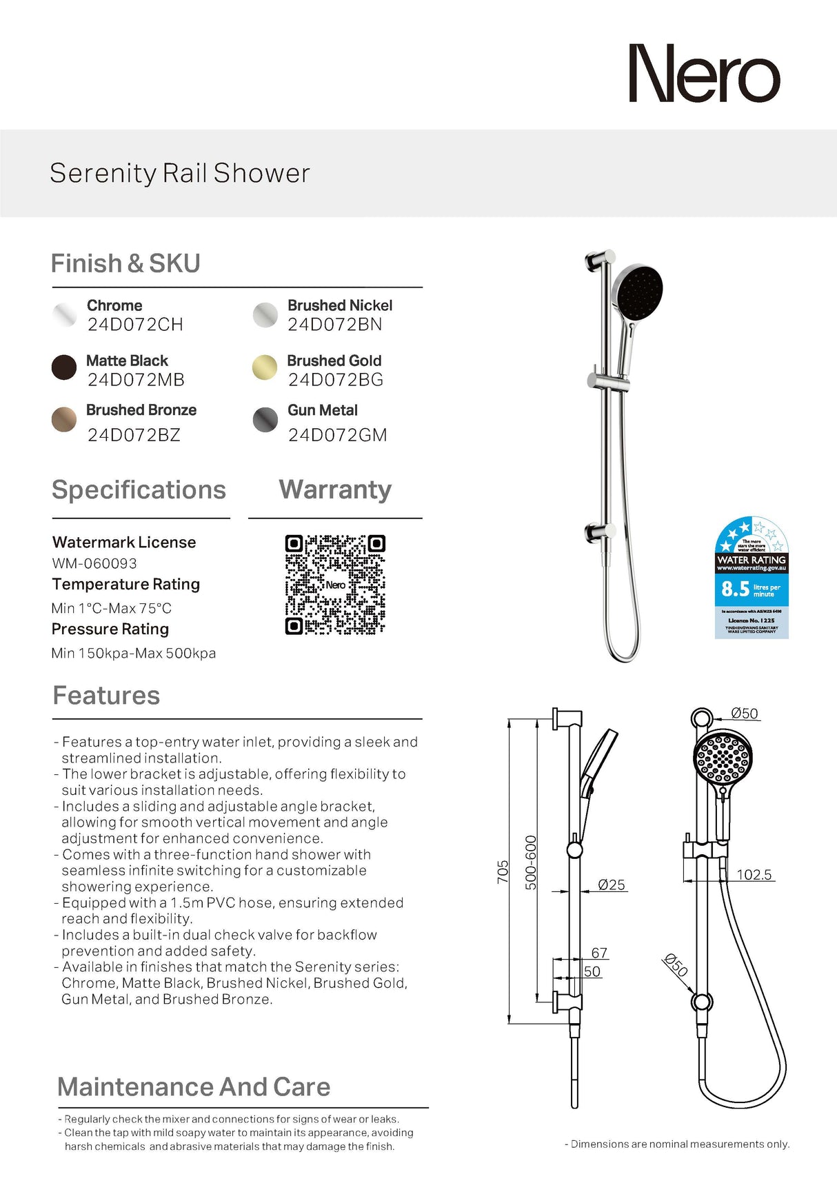 Nero Serenity Rail Shower Brushed Bronze 24D072BZ