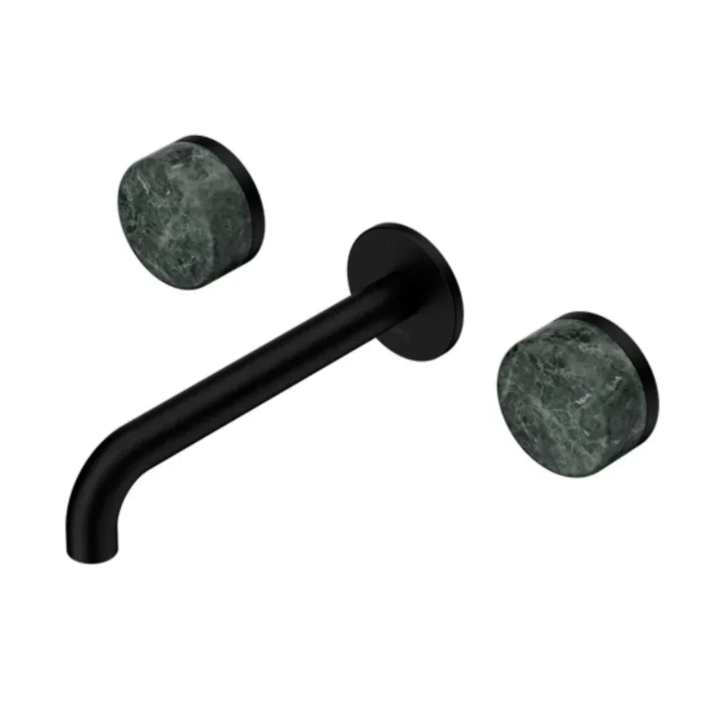 Nero Serenity Wall Basin Set 185mm Spout w/ Verde Alpi Handle Matte Black 24D042MB - Tapware 3 Piece