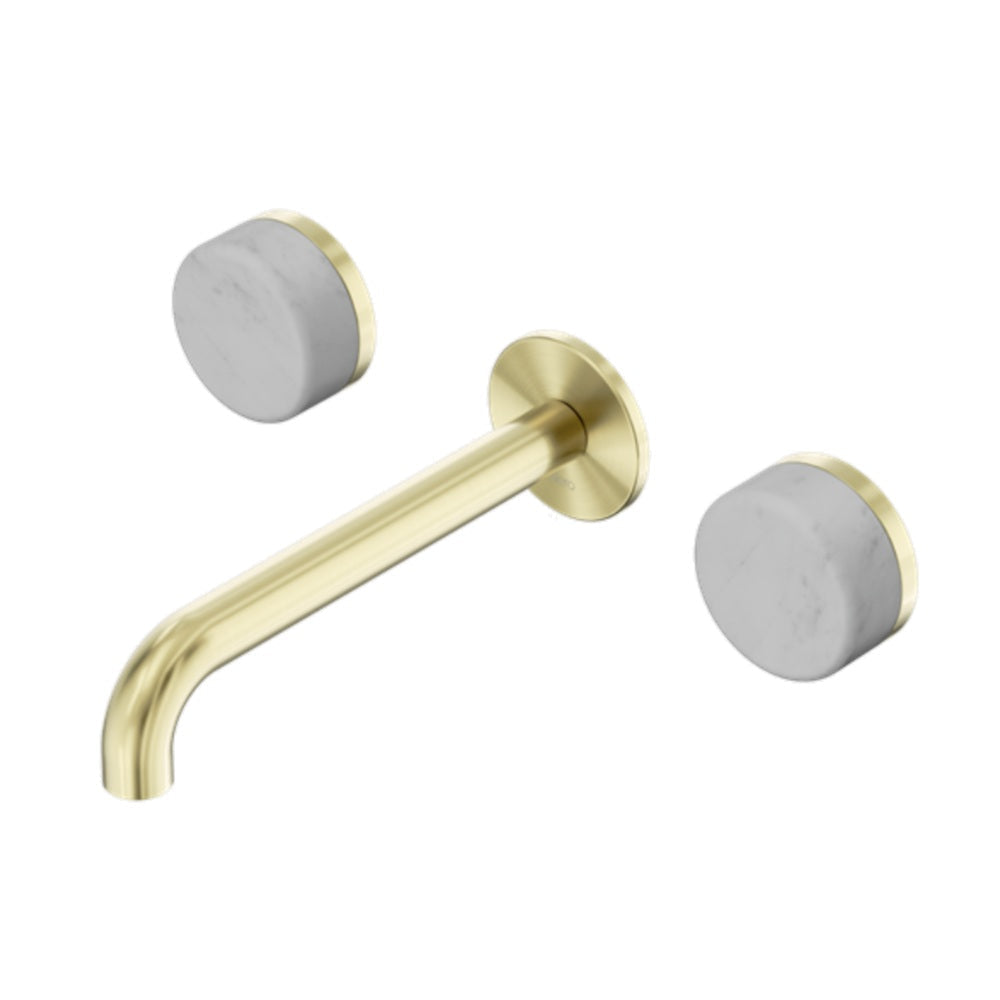 Nero Serenity Wall Basin Set 220mm Spout w/ Carrara Handle Brushed Gold 24D047BG - Tapware 3 Piece