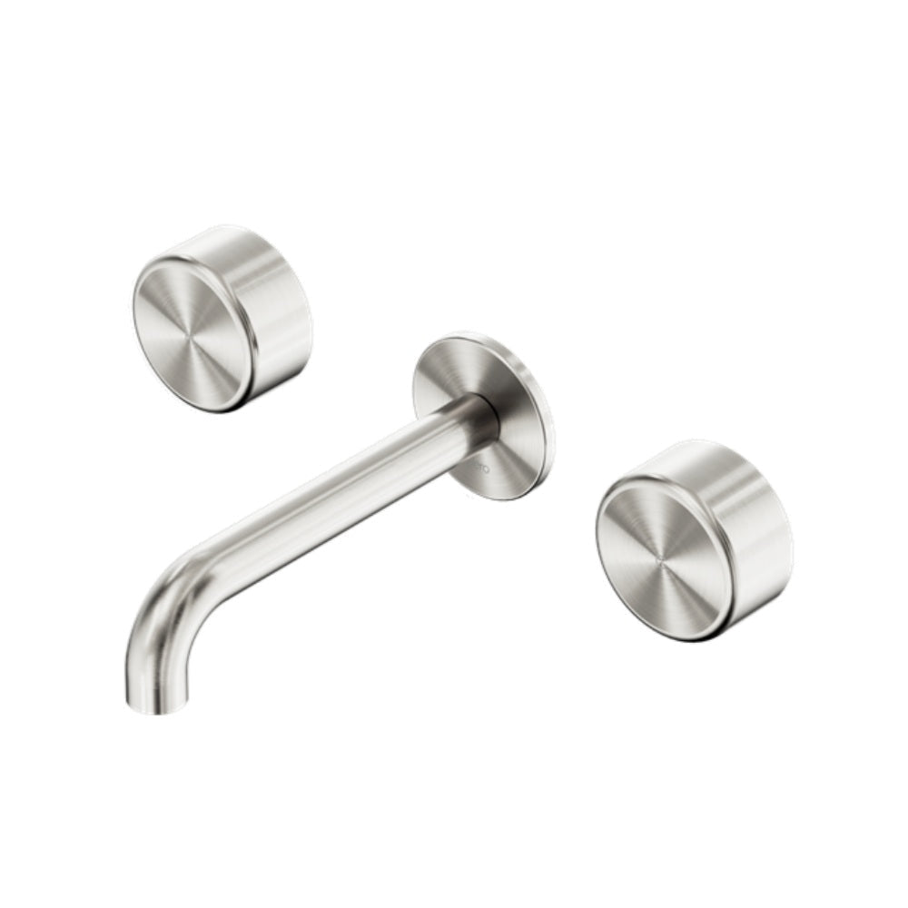 Nero Serenity Wall Basin Set 220mm Spout w/ Metal Handle Brushed Nickel 24D052BN - Tapware 3 Piece
