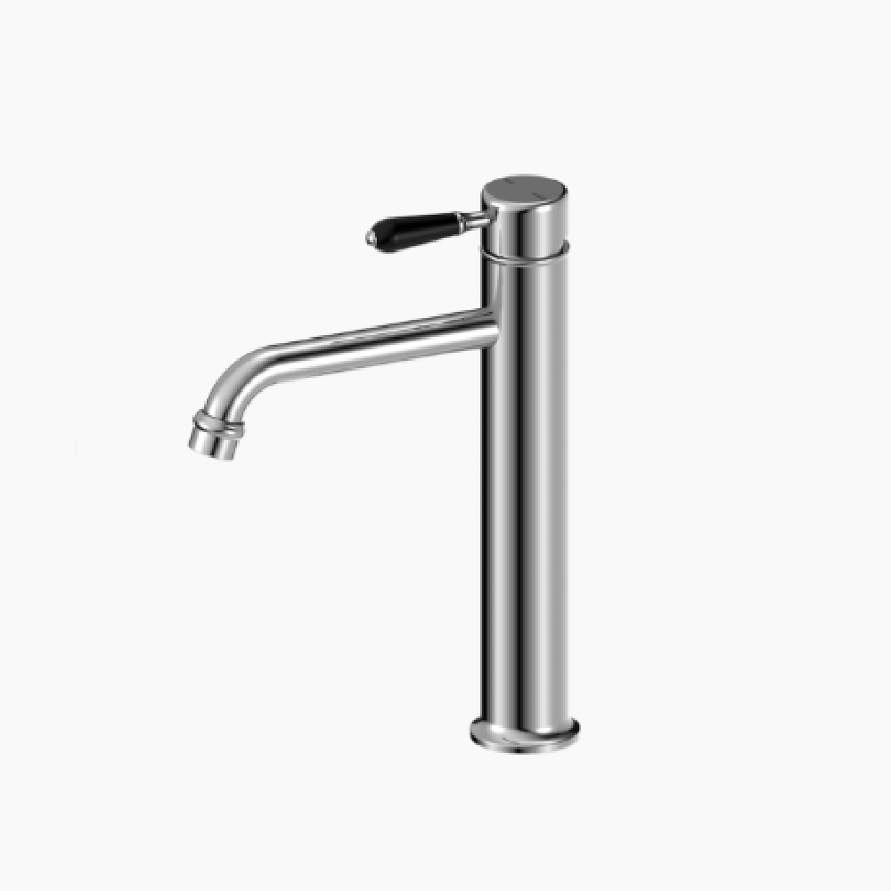 Nero York Straight Tall Basin Mixer Black Porcelain Lever Chrome NR692101A03CH - Basin Mixers