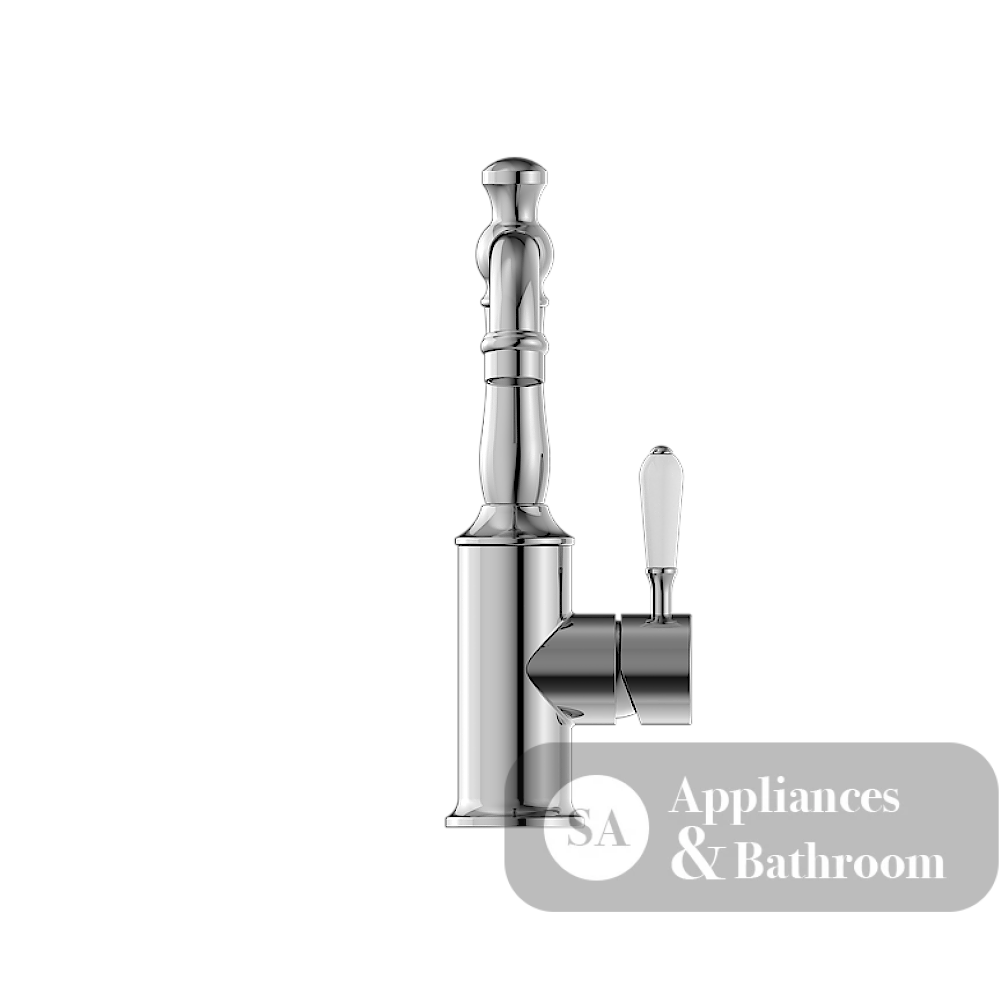Nero York Tall Basin Mixer With White Porcelain Lever Chrome NR69210101CH - Basin Mixers