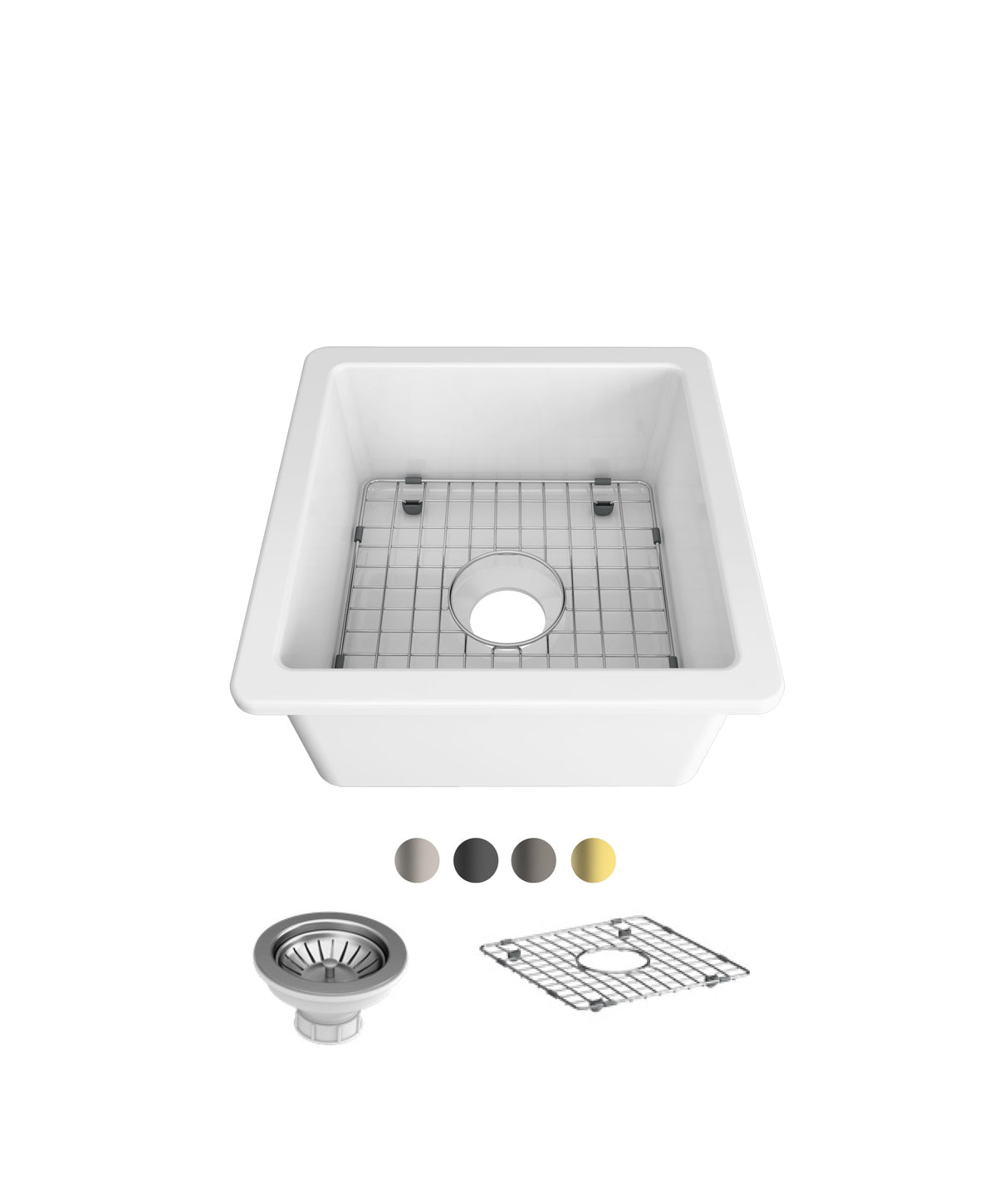 Seima 192500 Odessa 460 Ceramic Butler Sink, Single Bowl, 460x460mm Abovemount/Undermount, White Gloss with Stainless Steel Basket Waste & Grid