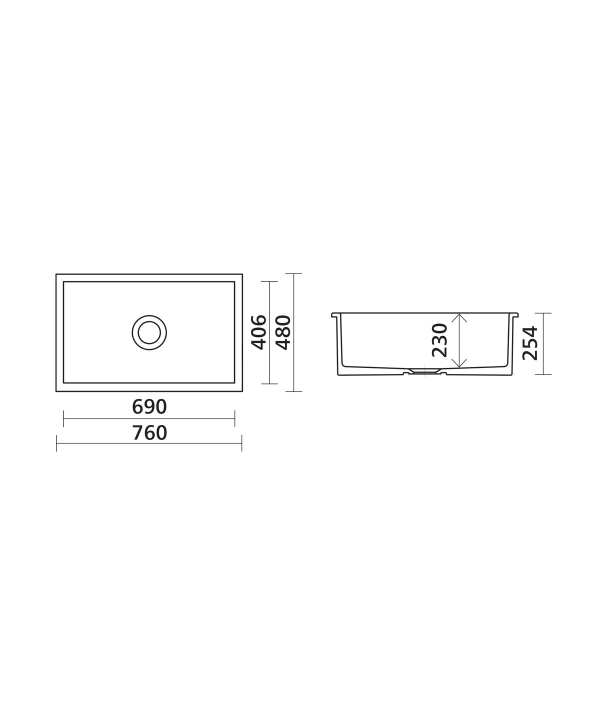 Seima 192532 Odessa 760 Ceramic Butler Sink, Single Bowl, 760x480mm Abovemount/Undermount, White Gloss with Black Basket Waste & Grid