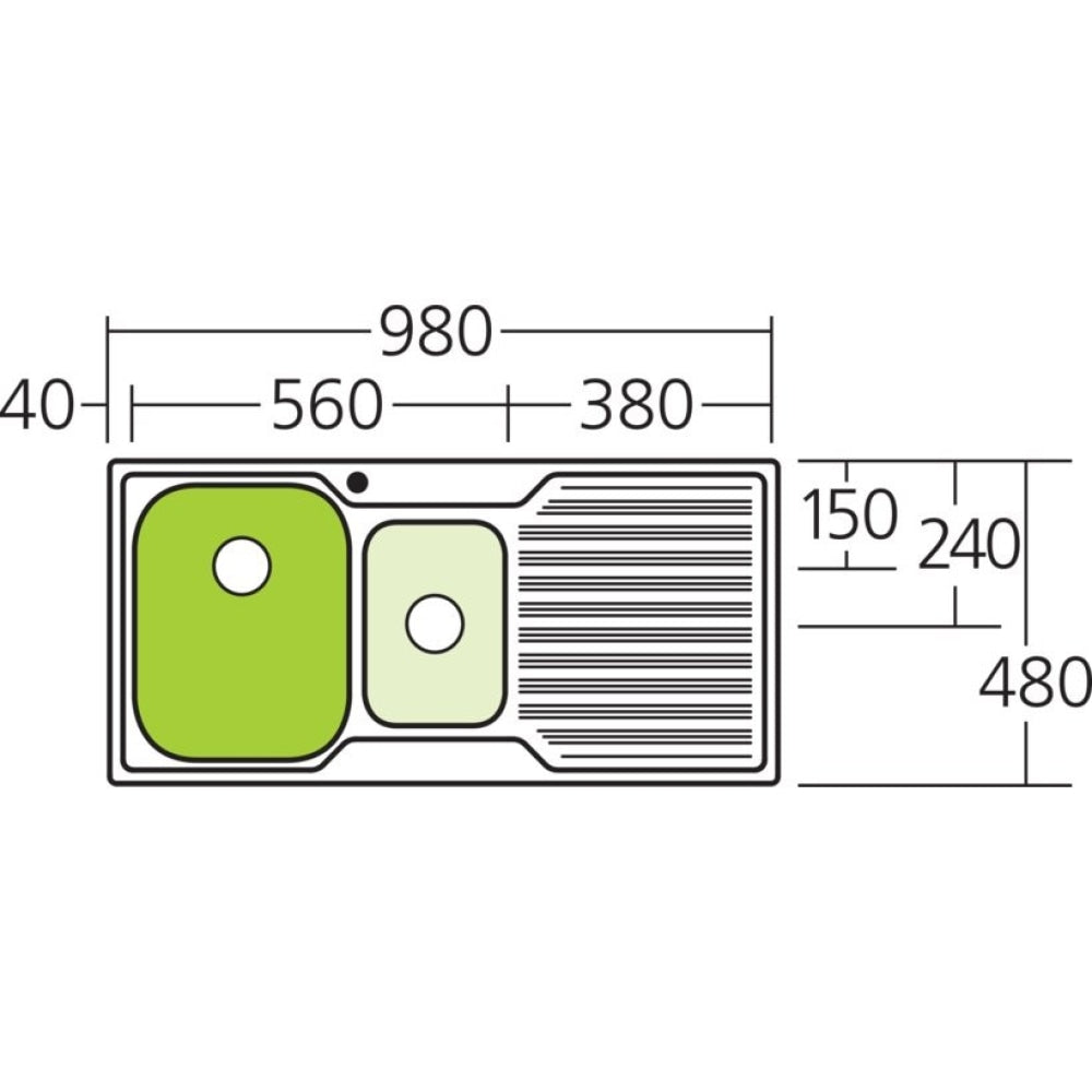 Oliveri Dz101 Diaz 1 And 1/2 Bowl Right Hand Drainer Sink Top Mounted Kitchen Sinks