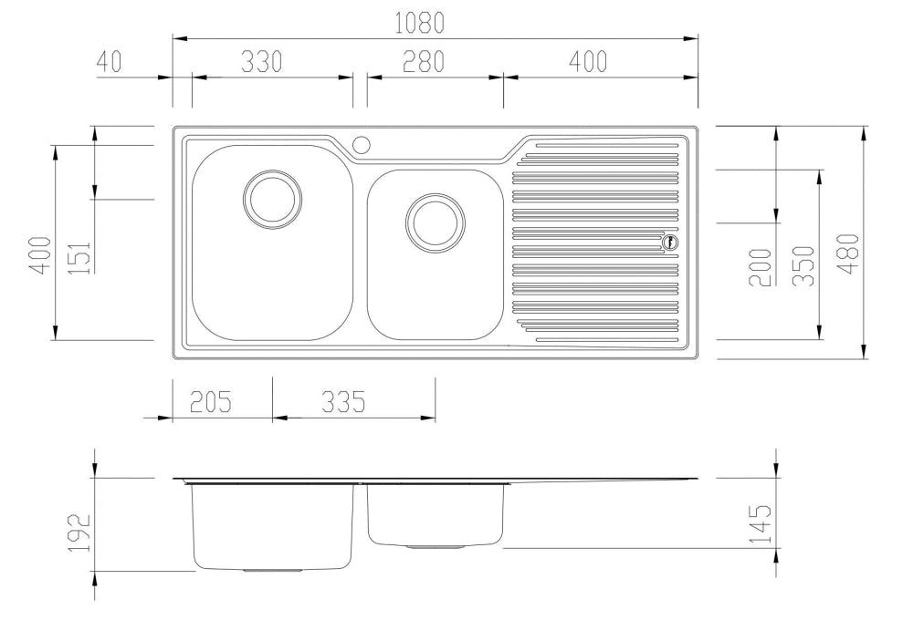Oliveri Dz111 Diaz 1 And 3/4 Bowl Right Hand Drainer Topmount Sink Top Mounted Kitchen Sinks