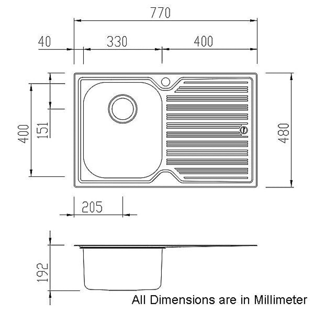Oliveri Dz121 Diaz Single Bowl Right Hand Drainer Topmount Sink Top Mounted Kitchen Sinks
