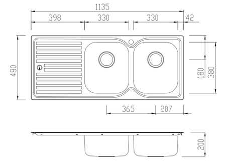 Oliveri El072 Double Bowl Stainless Steel Sink Top Mounted Kitchen Sinks