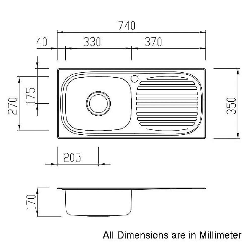 Oliveri Mr501 Martini Single Bowl Right Hand Drainer Sink Top Mounted Kitchen Sinks