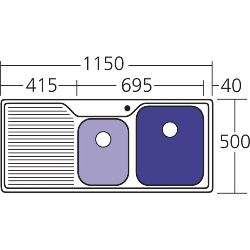 Oliveri Np612 Nu-Petite 1 And 3/4 Bowl Left Hand Drainer Topmount Sink Top Mounted Kitchen Sinks