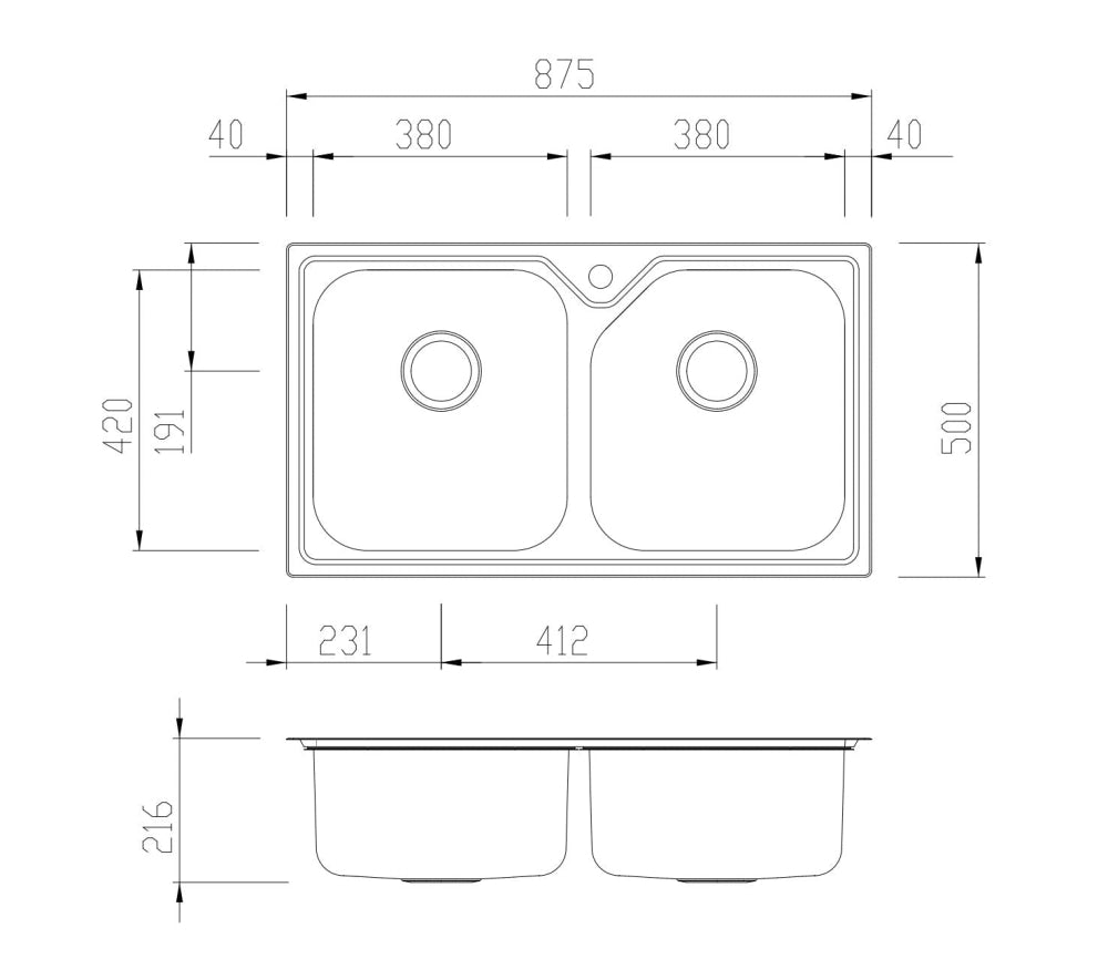 Oliveri Np663 Nu-Petite Double Bowl Topmount Sink Top Mounted Kitchen Sinks